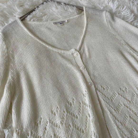 Cinemu Lace Knit Flare Cardigan M Off White - Picture 3 of 6